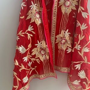 Red georgette gottapati work dupata